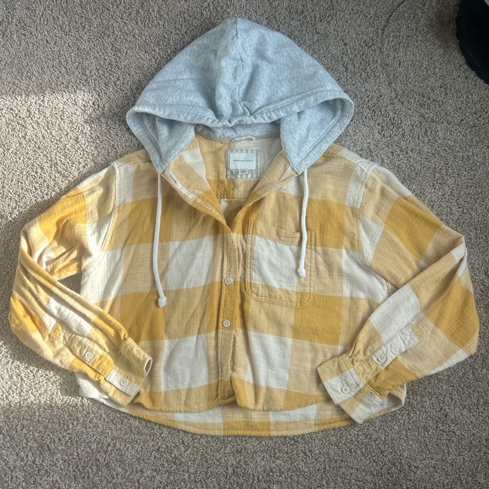 American Eagle Outfitters Yellow and Gray Plaid Button-Up